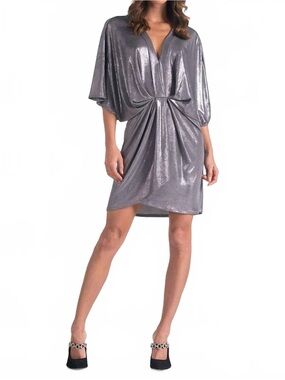 Elan Dolman Metallic Draped V-Neck Cocktail Dress
